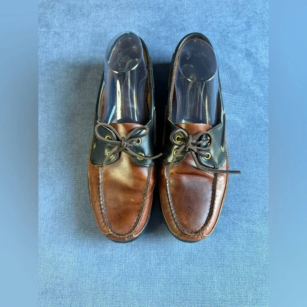Life Outdoors Slip On Loafer Boat Shoes Men’s SZ 11 Black Brown Leather Preppy